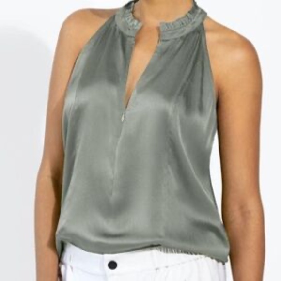 Go> by GoSilk Blue Cutaway Silk Top - Picture 3 of 3